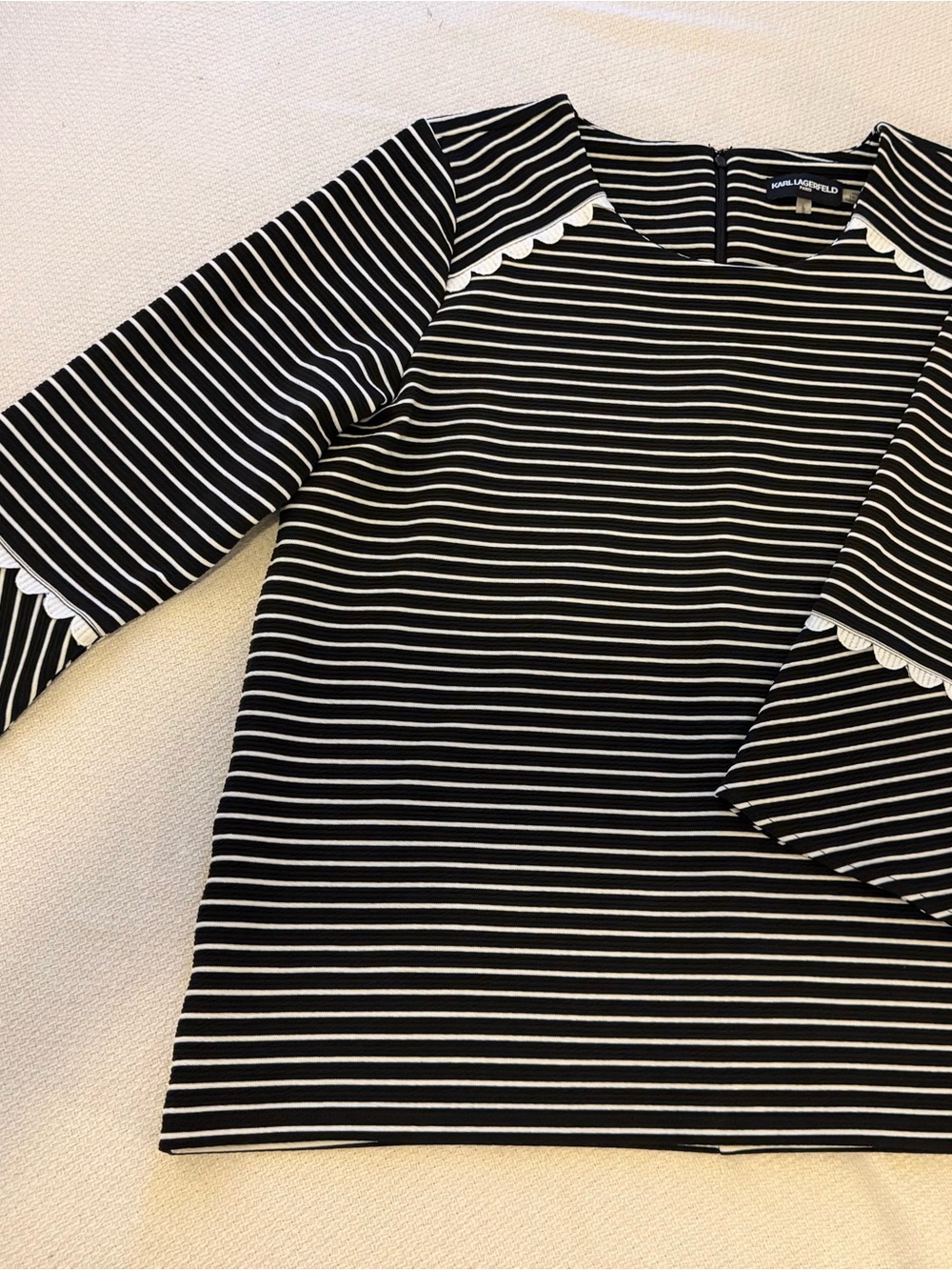 Lagerfeld Black & White Scallop Trim Top